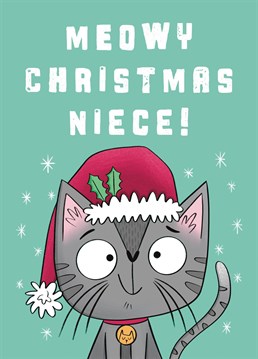 Wish your Niece a very Merry Christmas with this sweet cat Christmas card. This design features a cute grey cat wearing a santa hat.