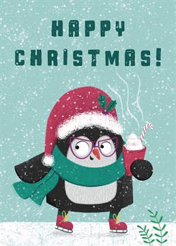 Wish your friends and family a Happy Christmas with this fun festive penguin card.
