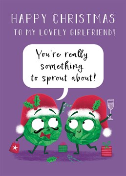 Wish your lovely girlfriend a very Happy Christmas and tell her she's really something to sprout about with this cute sprout Christmas card! This design features two cute sprouts wearing Santa hats and surrounded by presents.