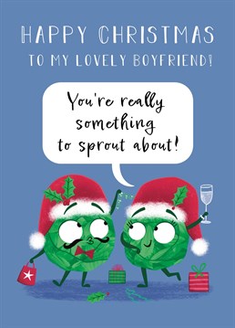 Wish your lovely Boyfriend a very Happy Christmas and tell him he's really something to sprout about with this cute sprout Christmas card! This design features two sweet sprouts wearing Santa hats and surrounded by presents.
