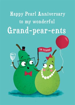 Congratulate your Grand-pear-ents on their Diamond Anniversary with this funny pears card. This design features a Grandma and Grandpa pear looking into each others eyes and smiling.