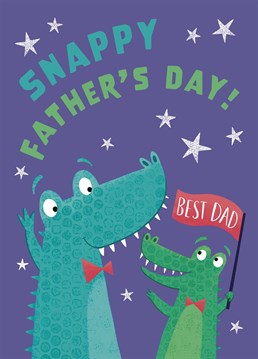 Wish your Dad a very Happy Father's day with this cute pair of crocodiles. This design features a Daddy Crocodile with a child crocodile waving a flag that says Best Dad. Your Dad is sure to have a very snappy Father's day with this fun design.