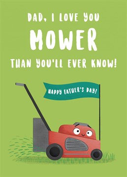 Wish your Dad a very Happy Father's Day with this heartfelt lawnmower card. The design features an orange lawnmower character with a flag saying Happy Father's Day. This sweet card will help you let your Dad know how much he means to you!