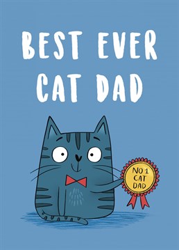 Let a man know he's the best ever cat dad with this funny cat character card. The card features a blue stripy cat holding a medal which says No 1 Cat Dad. Let a special someone know what a great cat dad they are with this sweet card. Purr-fect for birthdays, father's day or just to make them smile!