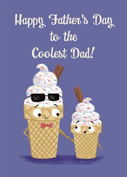Let your Dad know he's the coolest with this fun Ice Cream Card! This design features a Daddy Ice Cream holding hands with his Child. A sweet card sure to let your Dad know he's loved!