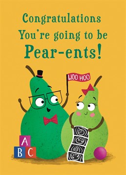 Congratulate a special couple on the announcement of their pregnancy with this sweet pears card. The design features a soon to be Mummy and Daddy Pear holding a baby scan of their soon to be baby. A fun card which is sure to wish them the very best as they prepare for the upcoming birth.