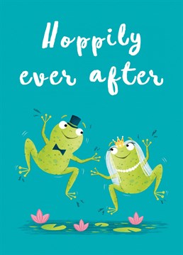Congratulate friends and family on their marriage with this cute frog card. This design features a bride and groom frog joyfully splashing and leaping. Wish the special couple the hoppiest of days with this sweet design.