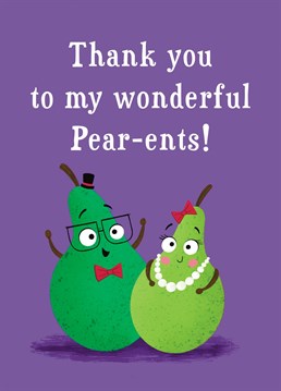Say a special thank you to your parents with this cute pears card! The design features two smiling pear-ents and will be sure to let your parents know how thankful you are.
