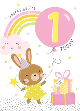 Send this cute rabbit birthday card to wish a little one a very happy 1st birthday.