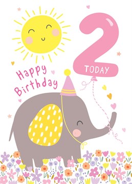 Send this cute floral elephant birthday card to wish a little one a very happy 2nd birthday.