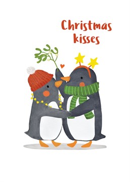 Spread a little love this festive season with this adorable Penguin mistletoe Christmas card.