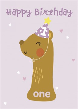 Wish a tiny human a very happy 1st birthday with this cute age 1 bear card. .
