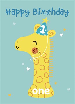 Wish a tiny human a very happy 1st birthday with this cute age 1 giraffe birthday card. .
