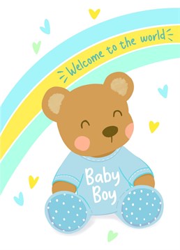 Celebrate a new baby boys arrival into the world with this cute baby bear card.