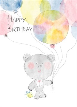 Wish your friend a Happy Birthday with this sweetie watercolor bear and lot of balloons.   Give tenderness and love with Dina Usmandi cards.  Designed in collaboration with the Illo Agency