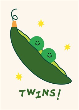 Congratulations! Welcome a pair of twins with this cute new baby card by I AM A featuring an illustration of a pea pod with two sweet peas.