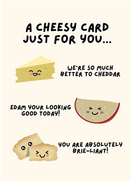 Add a dash of cheesy charm to your greetings with our delightful Cheese Puns Card!