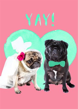 Say congratulations to the very happy couple with this Jolly Awesome Wedding card. Look how excited they are!