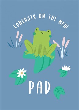 Send your loved ones this sweet new home card featuring a cute frog.