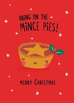 Send Christmas wishes to your friends and family this Christmas with our mince pie greeting card. Our hand illustrated Christmas card features a quirky mince pie with berries holly on top. This simply light-hearted design is perfect for any age.