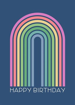 Wish anyone a colourful birthday with this mid-century inspired rainbow card. By Jennifer Finnigan Design.