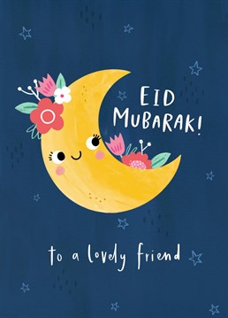 Celebrate a lovely friend at Eid by sending this adorable moon and floral themed card.