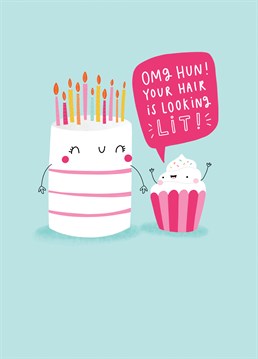 Got a friend with the most amazing hair ?! Well this is the perfect birthday card for her! Send her some love on her special day with this cute and funny cake card    Designed by Jess Moorhouse