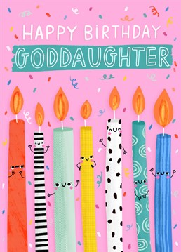 Say a big happy birthday to your lovely Goddaughter with this fun candle card.    Designed by Jess Moorhouse