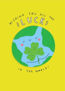 Send some luck to someone who may need it with this super good cute featuring a little earth character holding a 4 leaf clover.      Designed by Jess Moorhouse
