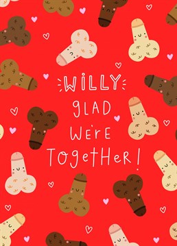 surprise your crush on valentine's day with this hilariously rude Anniversary card featuring a little phallic friends surrounded by love hearts. Designed by Jess Moorhouse