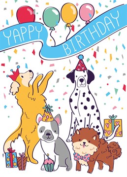 Wish your dog loving loved one a 'yappy birthday' with this paw-some design from Jessiemaeve Studio. Suitable for kids and puppy parents!