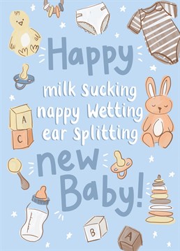 Send this pretty and funny design to welcome the new arrival! This new baby watercolour style illustration was designed by Jessiemaeve Studio.