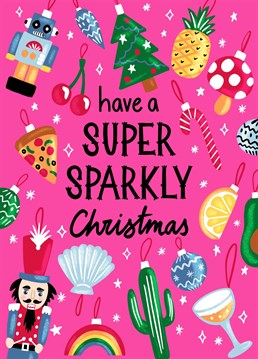 Send this bright and fashionable card to wish your loved one a super sparkly Christmas! This cute Christmas ornaments illustration is by Jessiemaeve Studio.