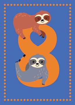 These super sloths are here to wish both boys and girls a Happy 8th Birthday! This bright and colourful card is age 8 in a range of kids age cards designed by Jessiemaeve Studio.