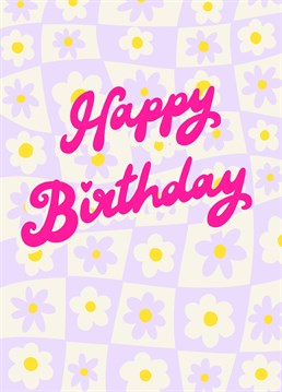 Send this pretty check and daisy card to wish your loved one a Happy Birthday. This cute and colourful card by Jessiemaeve Studio has retro vibes with contemporary style.