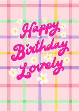Send this pretty check and daisy card to wish your loved one a Happy Birthday. This cute and colourful card by Jessiemaeve Studio has retro vibes with contemporary style.