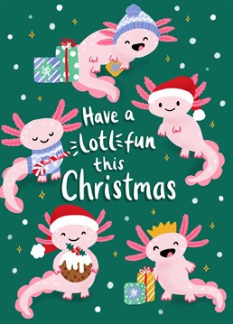 Send these cute axolotl's illustrated by Jessiemaeve Studio to wish them a lot of fun this Christmas! These weird and wonderful creatures are ready to party.