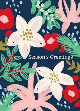 Send this pretty floral and Christmas foliage design to wish your loved one a Merry Christmas. This watercolour style illustration is by Jessiemaeve Studio.