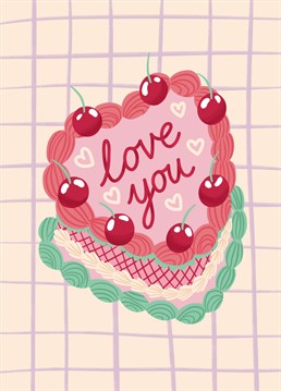 Send this cute cake card to spread the love! This pretty cherry cake illustration by Jessiemaeve Studio is perfect for your Valentine or Galentine.