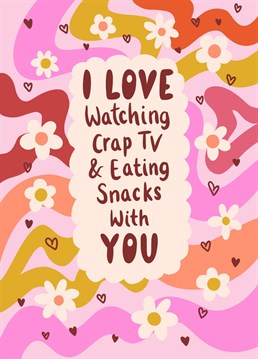 The perfect card to let your Palentine or Valentine know that there is no one you would rather watch TV and eat snacks with! This cute card was designed by Jessie Maeve Studio.