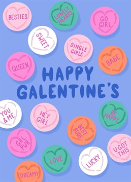 Send your bestie this cute Galentine's card by Jessie Maeve Studio to let them know that you are thinking of them this Valentine's day. These cute love heart sweets have girl power messages sure to make her smile.