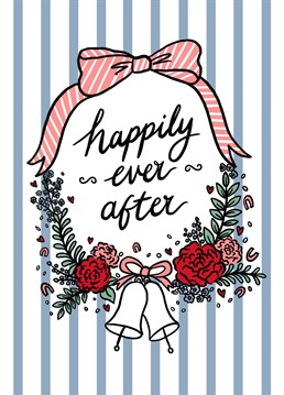 Send the happy couple this cute and pretty card to wish them a wonderful wedding day. This illustration by Jessie Maeve Studio features a trendy stripe and pretty bow with flowers, bells and confetti.
