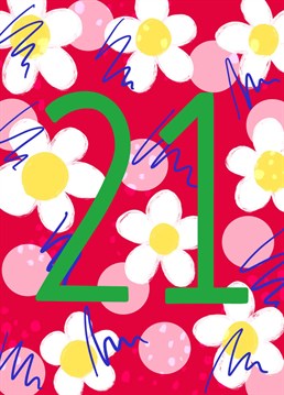 A bright and bold card for your favourite twenty one year old. Celebrate their 21st milestone birthday with this on trend card from Jessiemaeve Studio.