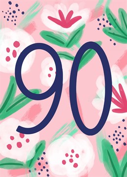 Ninety is a milestone that needs a special card! Celebrate their 90th birthday with this beautiful floral illustration by Jessiemaeve Studio.