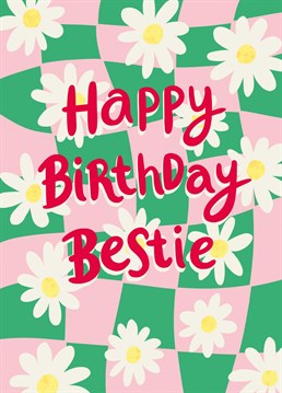 Send your best mate some big birthday love with this joyful card. This on trend daisy and check print was designed by Jessiemaeve Studio.