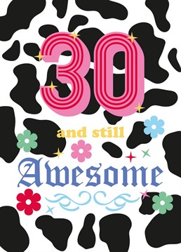 Happy birthday to the 30 year old who remembers cow print, low slung jeans and velour tracksuits being the height of fashion. This noughties inspired card is by Jessiemaeve Studio.