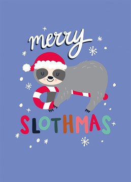 Send this cute and sleepy sloth to wish your loved one a very merry Slothmas! This santa sloth illustration was designed by Jessiemaeve Studio.