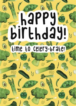 A sea of smiley vegetables, providing a colourful backdrop to your birthday wishes. And of course, everyone loves a pun!
