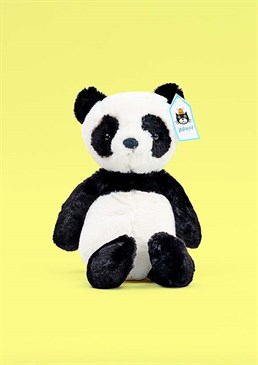 Bashful Panda Cub is ready for his close up! This cub is looking for a friend to share his bamboo with, and his silky soft black and white fur make him the perfect cuddle companion for any panda lover to snuggle up to.