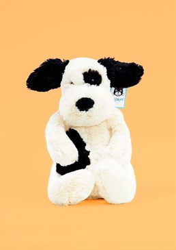 Silky-soft and lovingly loyal, Bashful Black &amp; Cream Puppy wants to play all day! His smudgy black patch and sooty tail make him even more adorable!
